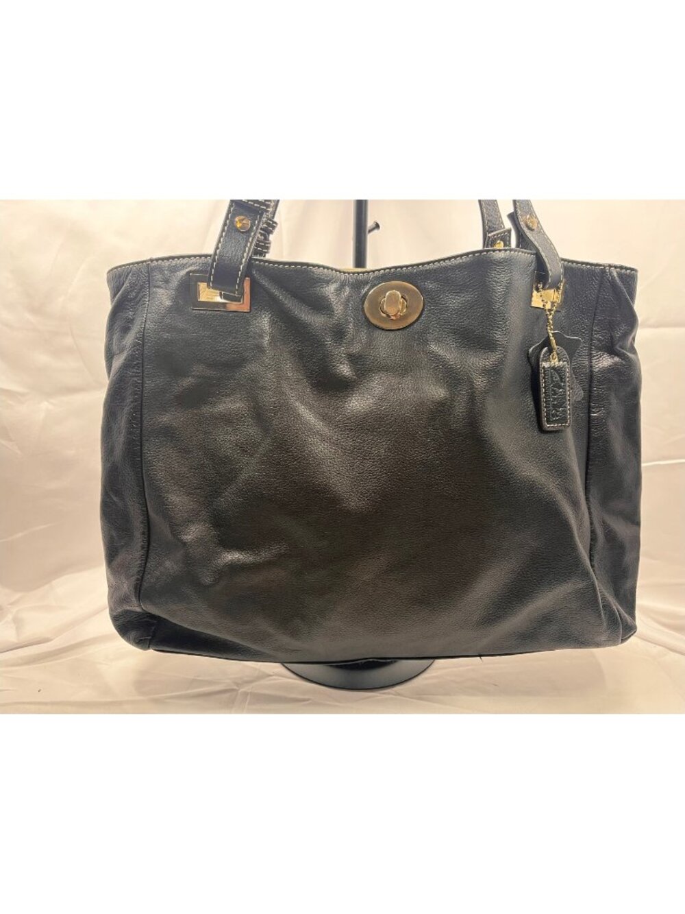 Clarks Black Genuine Leather Tote Gold Hardware